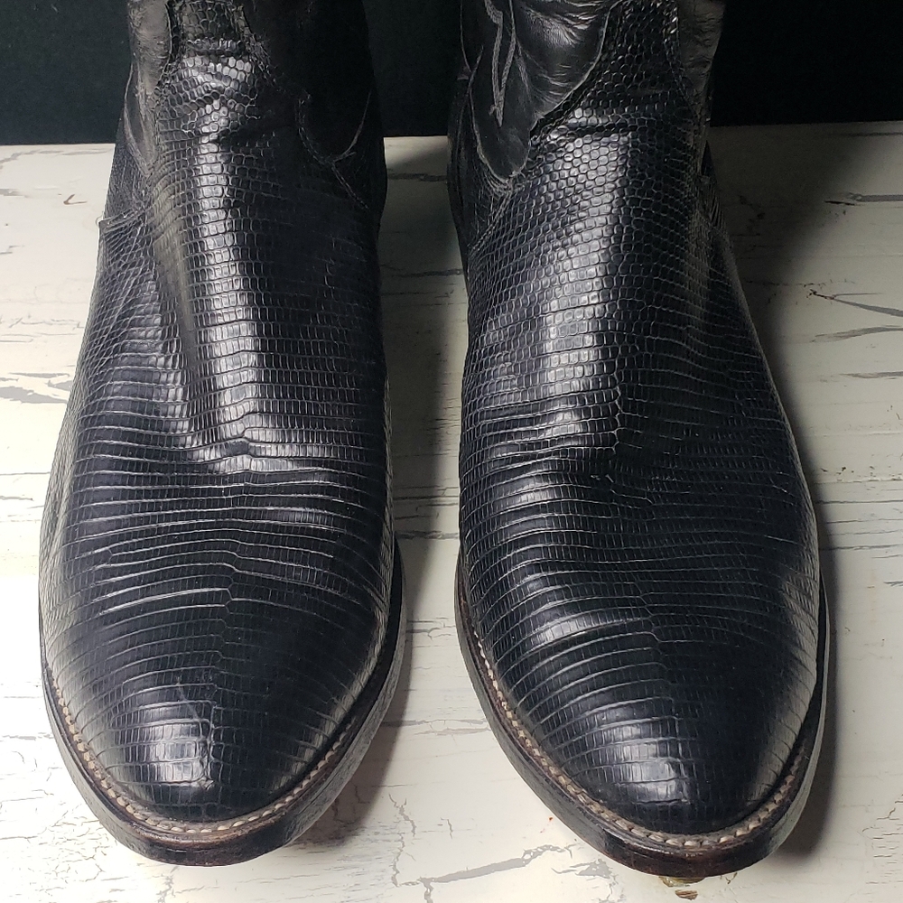 Justin 'Teju Lizard' Cowboy Boots Style J 90250 in Black - Men's 10.5 EE - Picture 2 of 16